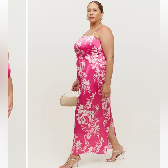 REFORMATION Frankie Silk Dress Es in hothouse New with Tags! - Picture 3 of 9